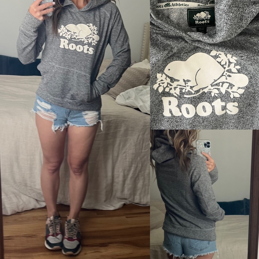Roots Canada hoodie hooded sweatshirt gray xs logo